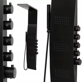 Sprchový panel INEA BLACK s hydromasážou, s čiernym termostatom